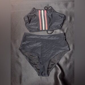 True Craft Black Bikini with Pink Stripe